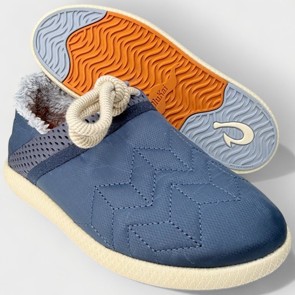OluKai Mahiki Slipper Sneaker Women's 10 Moonlit Ocean Faux Fur Drop-In Heel NWT - Picture 7 of 12